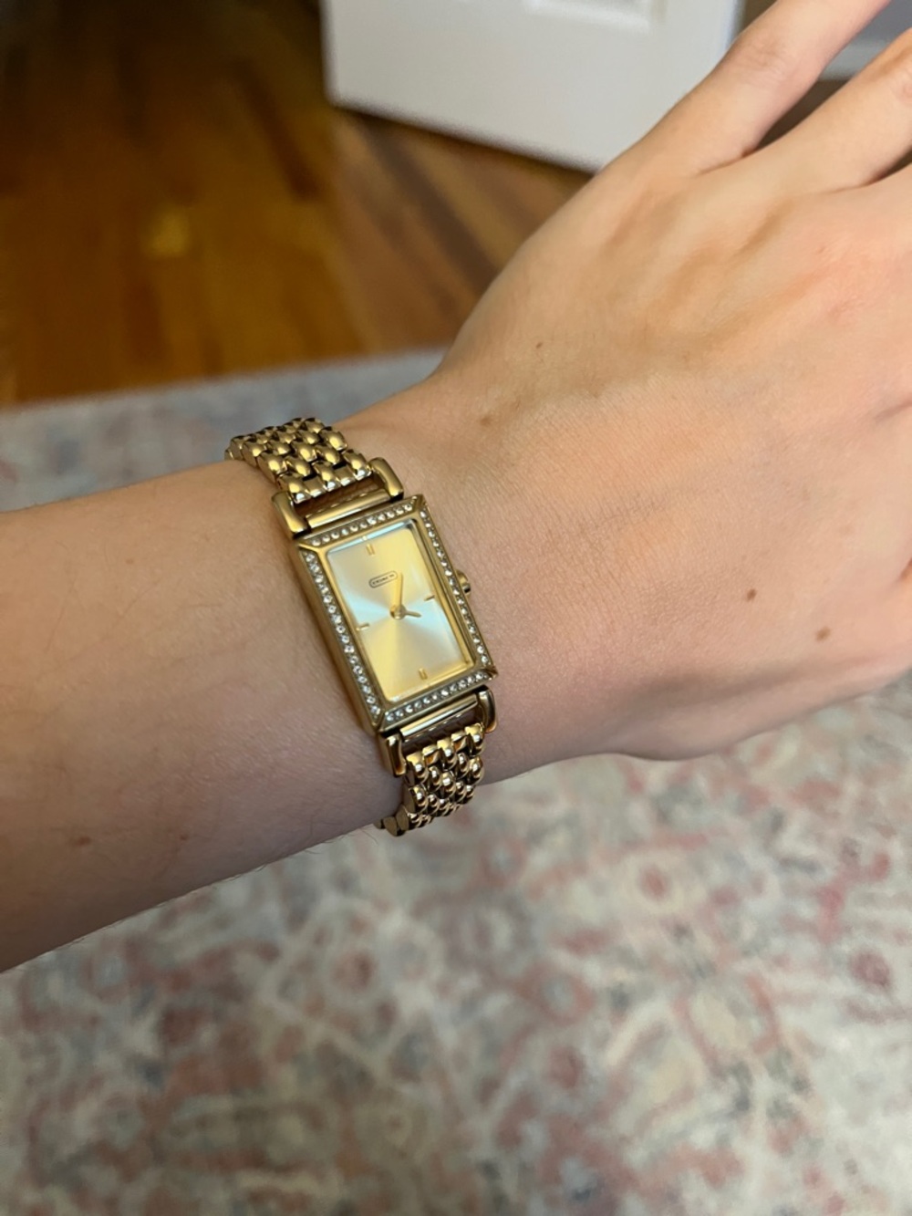 Coach Madison Watch Women Gold Stainless Steel Crystal Rectangle Bezel Bracelet